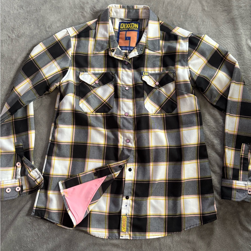DIXXON Black White Yellow Plaid Button-Down Shirt